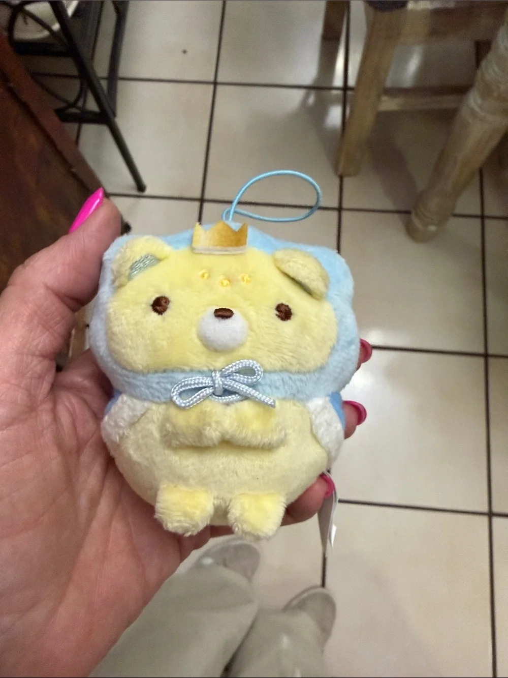 Plush Small Pet Toy Keychain - Yellow and Light Blue Crown Bear